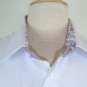 Robert Graham white floral contrast cuff cotton long sleeve shirt 17 XL